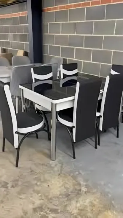 Turkish Dining Table with 6 Chairs — Black and White