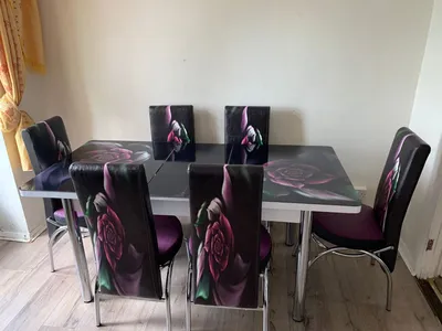 Turkish Dining Table with 6 Chairs — Black Rose Glass